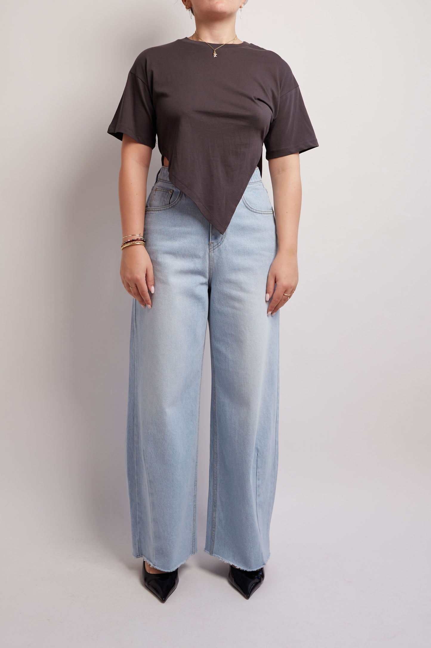 Grey Cut-Out Crop Top