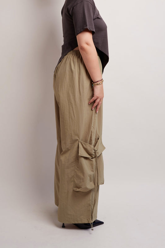 Khaki Loose Cargo Pants Detail Pocket