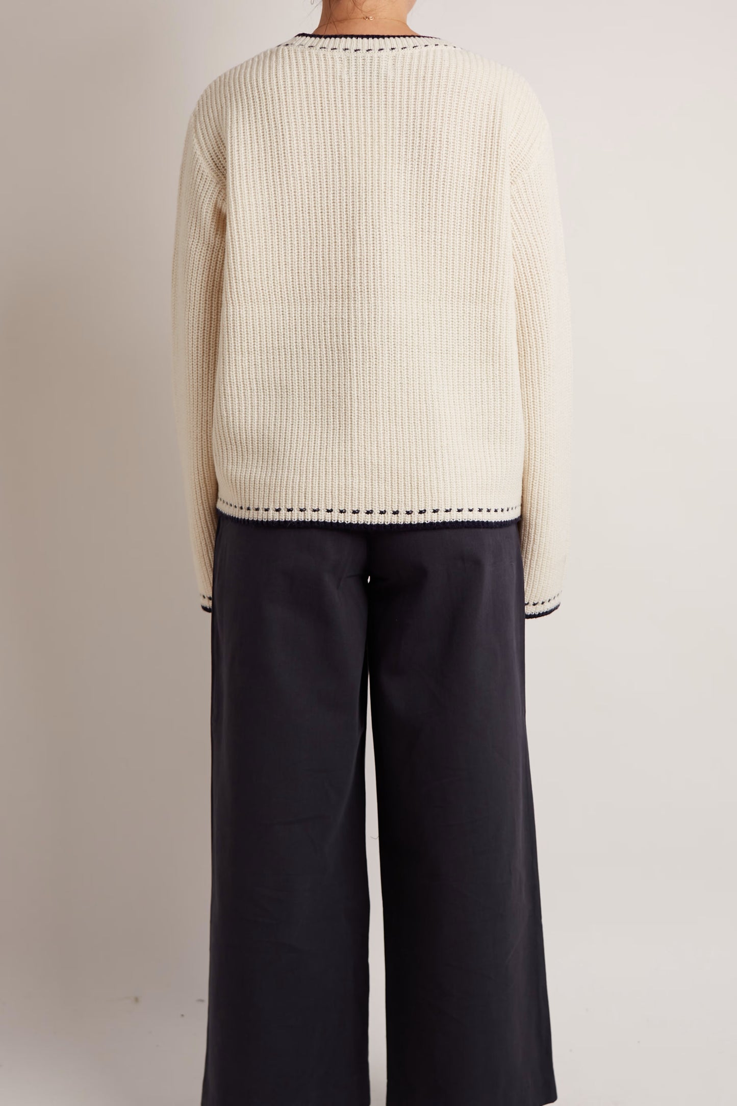 Ivory Blue Details Wool Cardigan