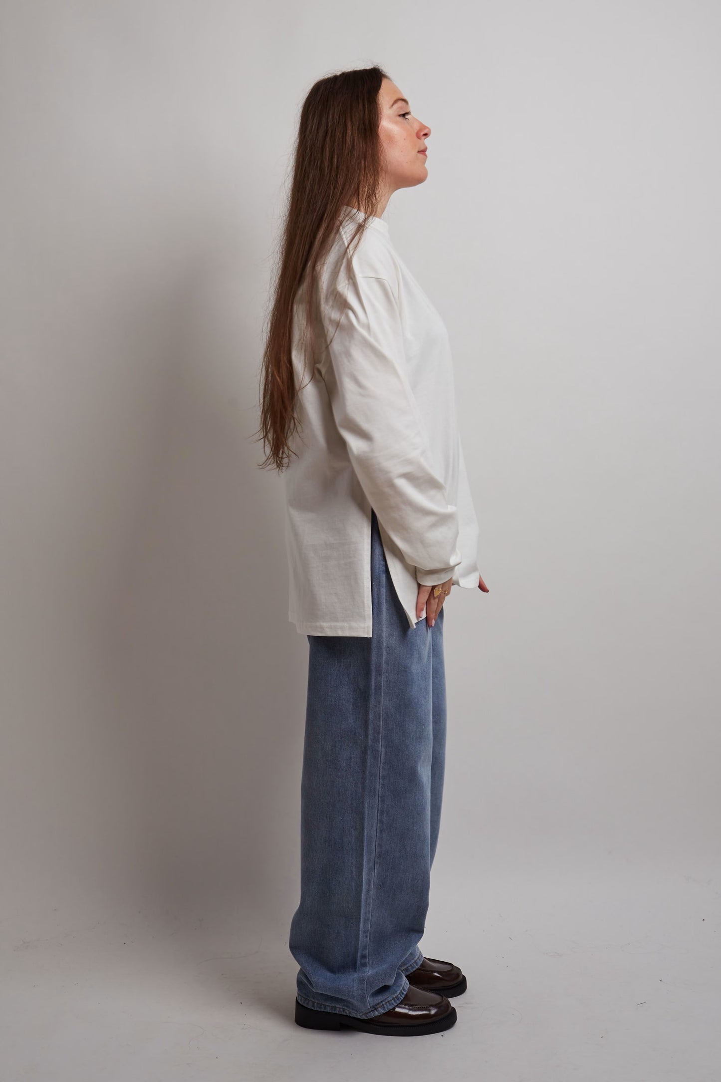 White Long Sleeve Split Shirt