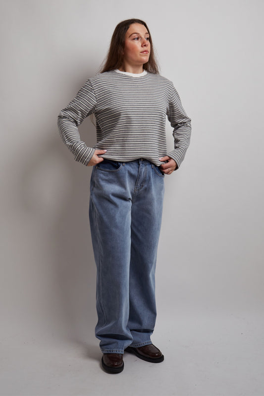 Contrasted Collar Striped Grey Shirt