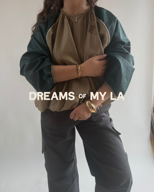 Cropped Dark Beige And Green Jacket