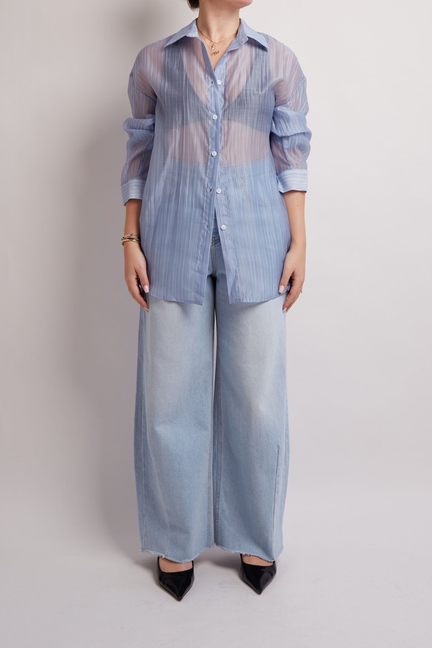 Blue Transparant Open Back Shirt