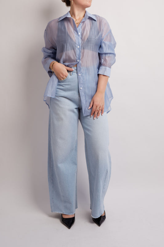 Blue Transparant Open Back Shirt