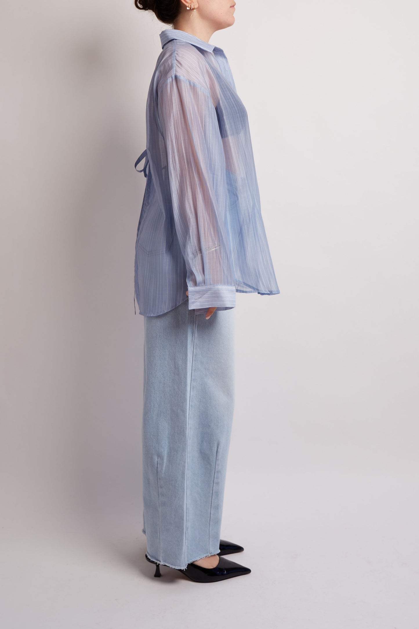 Blue Transparant Open Back Shirt