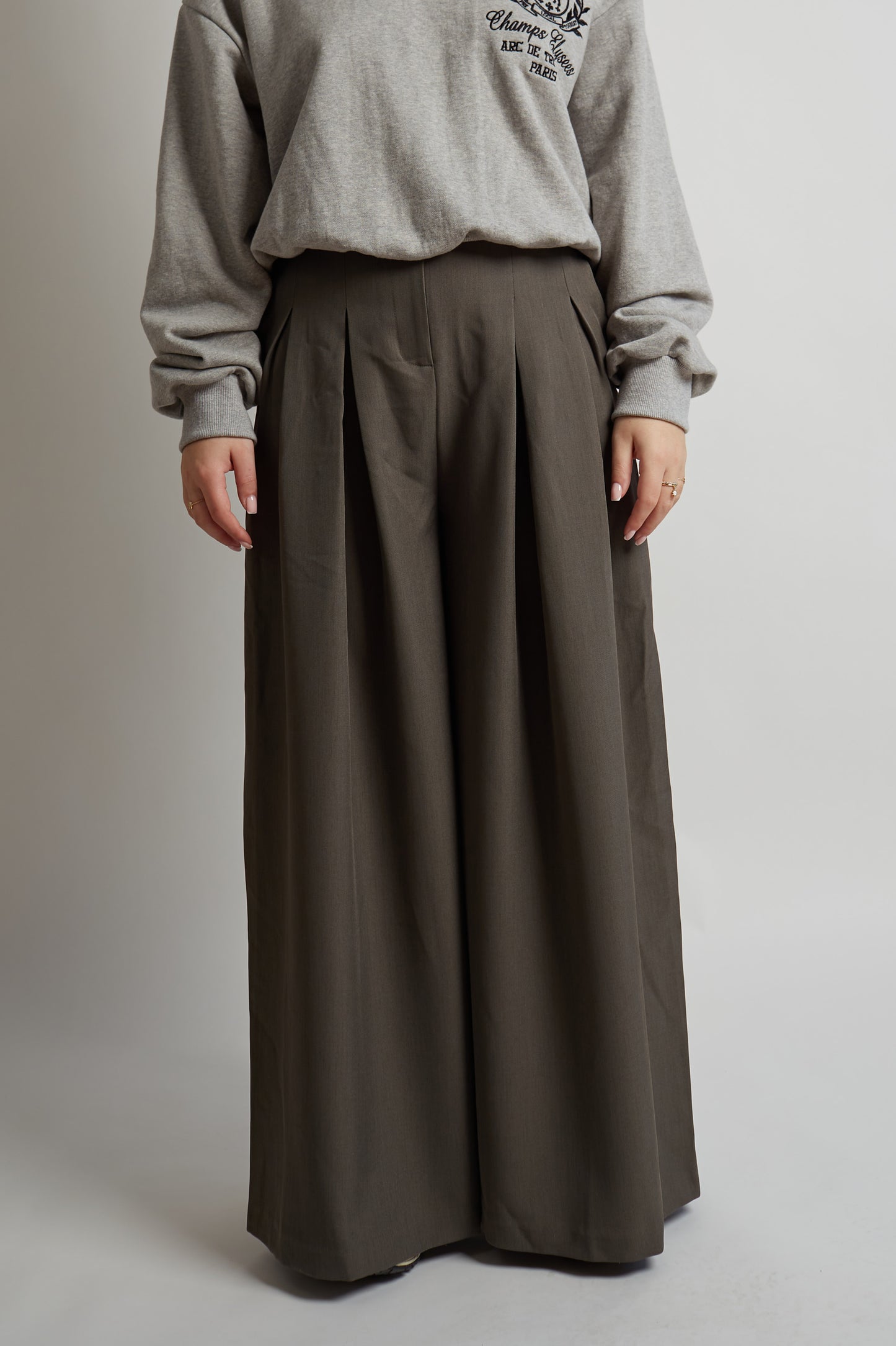 Wide Front Pleated Charcoal Pants