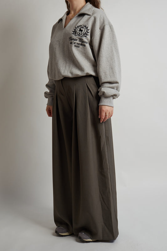 Wide Front Pleated Charcoal Pants