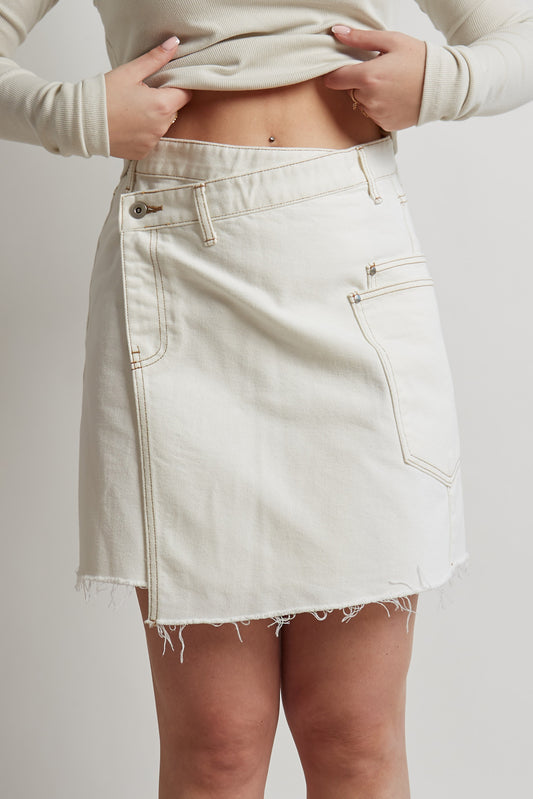Criss Cross White Denim Skirt