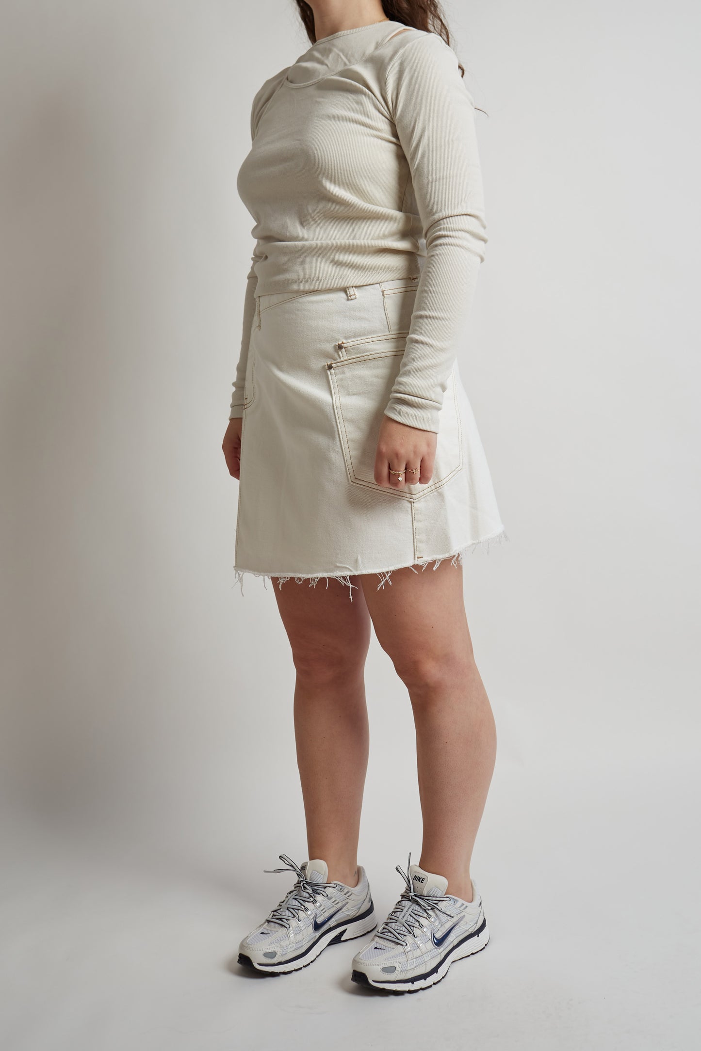 Criss Cross White Denim Skirt