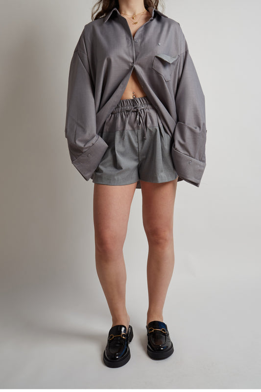 Stripe Panel Drawstring Grey Shorts