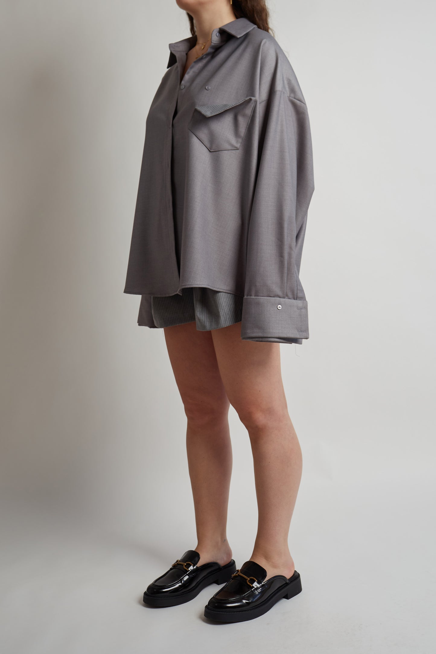 Stripe Panel Drawstring Grey Shorts