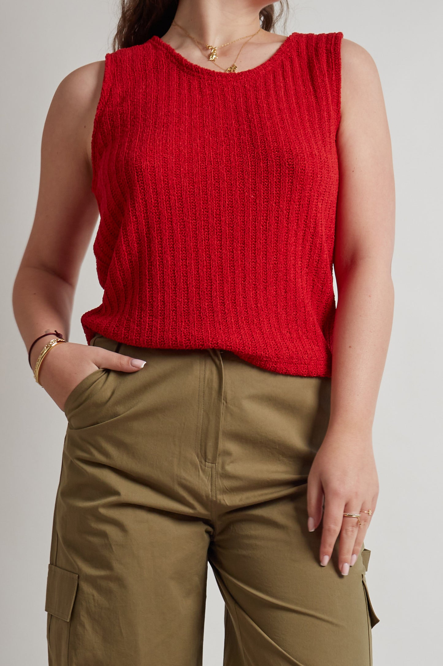 Red Sleeveless Knit Top