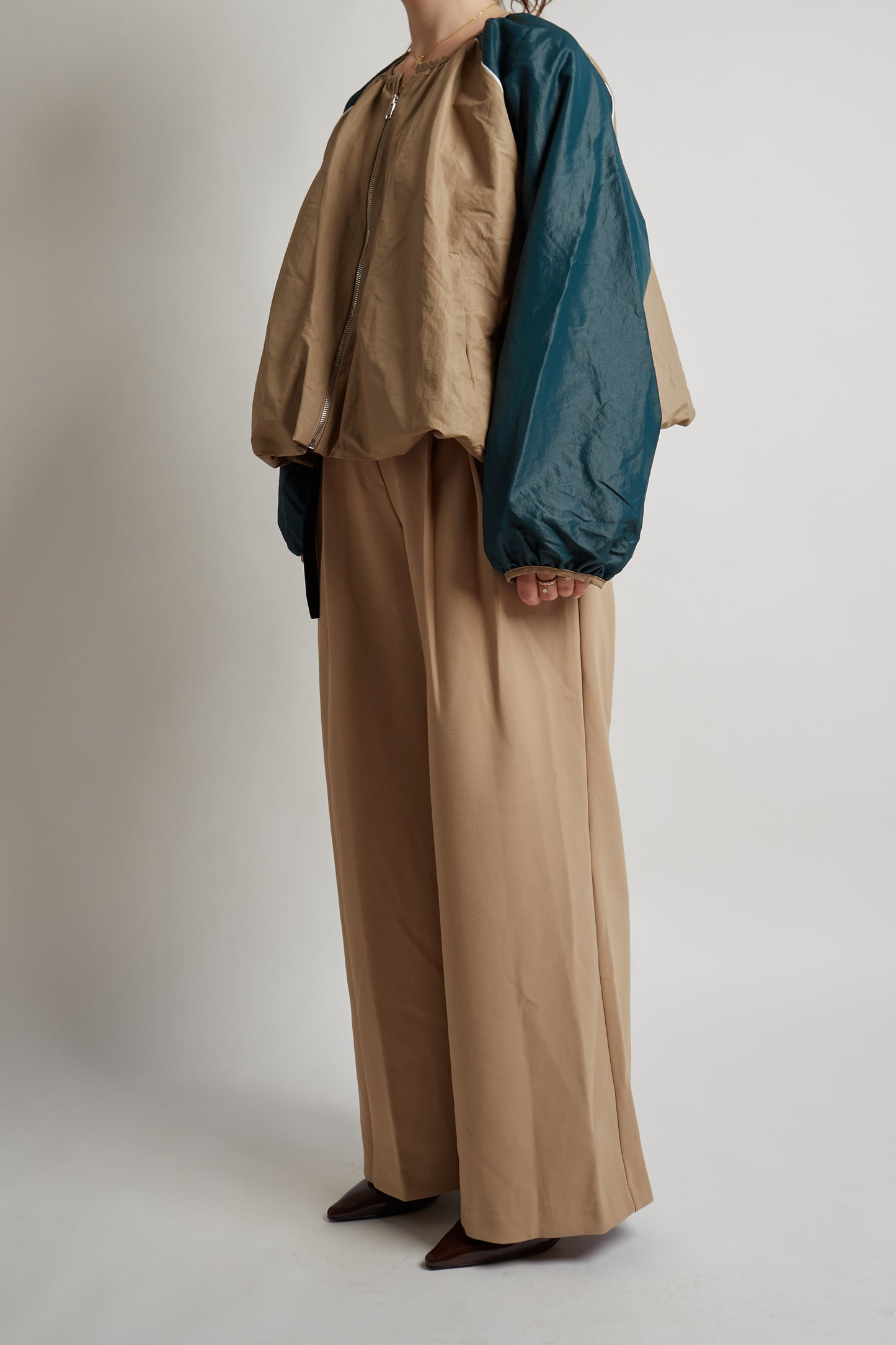Cropped Dark Beige And Green Jacket