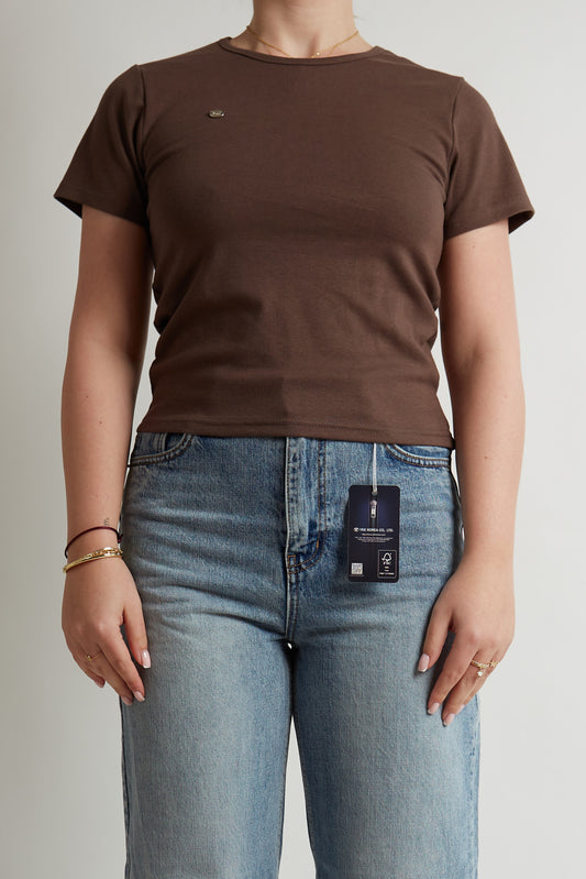 Cropped T-shirt in bruin en wit
