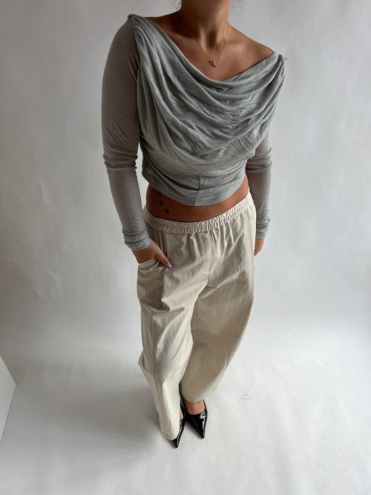 Ivoorkleurige baggy broek met lage taille