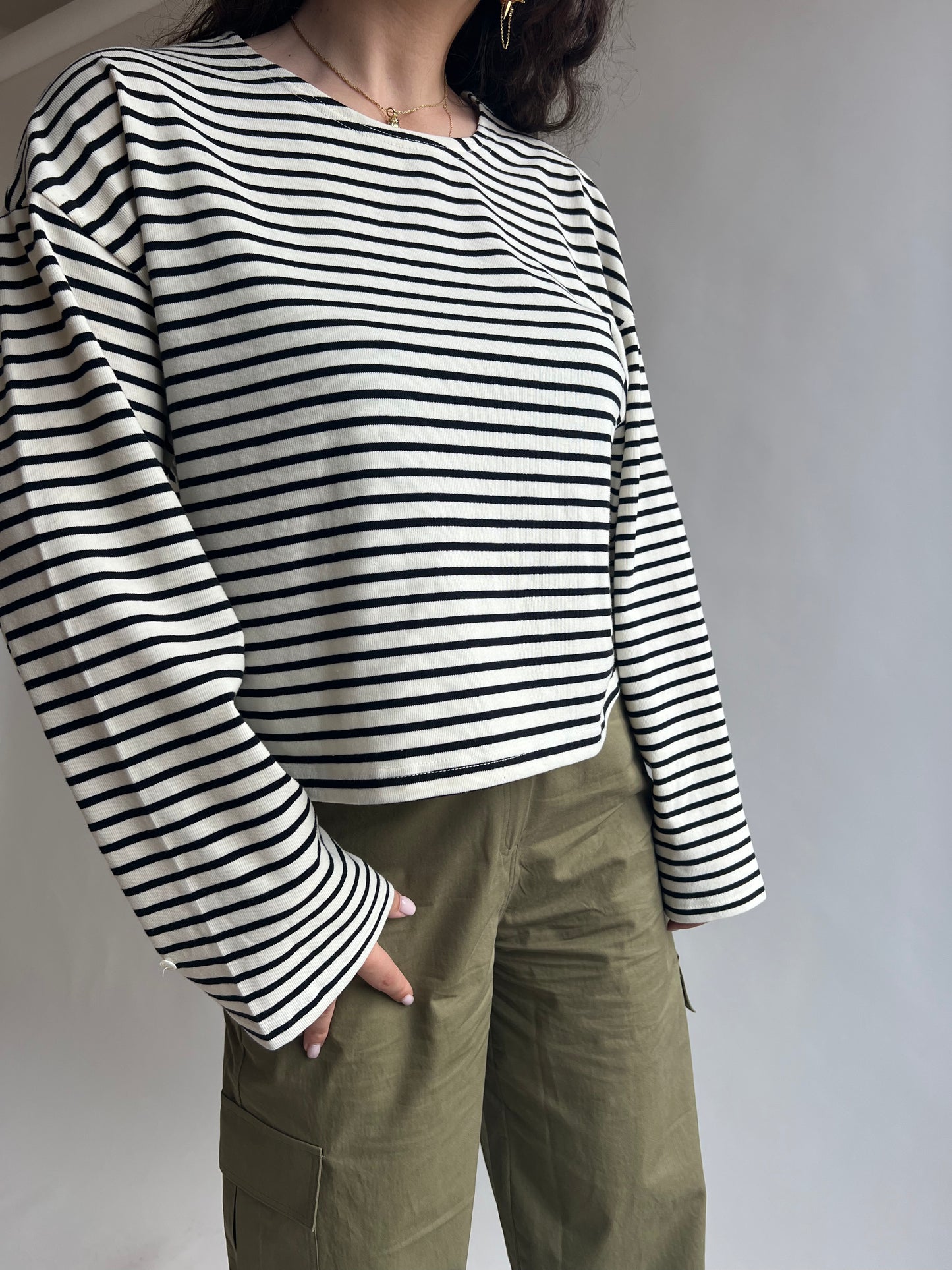 Black & White Striped Cropped Shirt