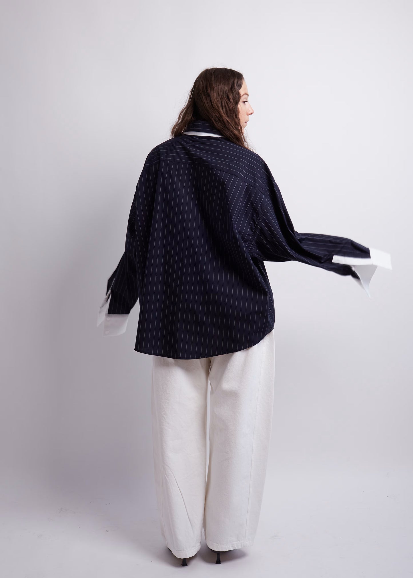 Oversized Dark Blue Striped Contrast Shirt