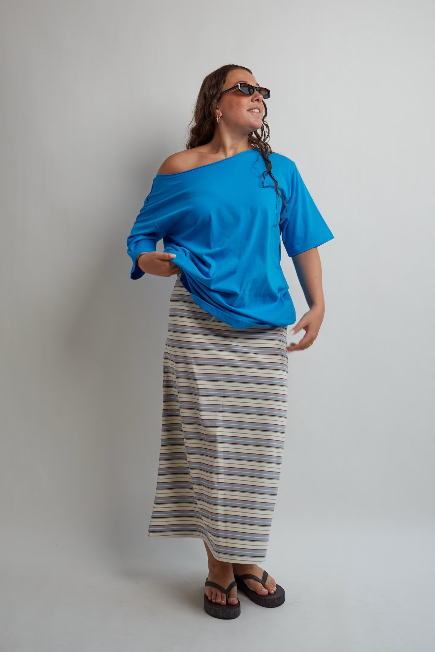 Bright Blue Off Shoulder T-Shirt