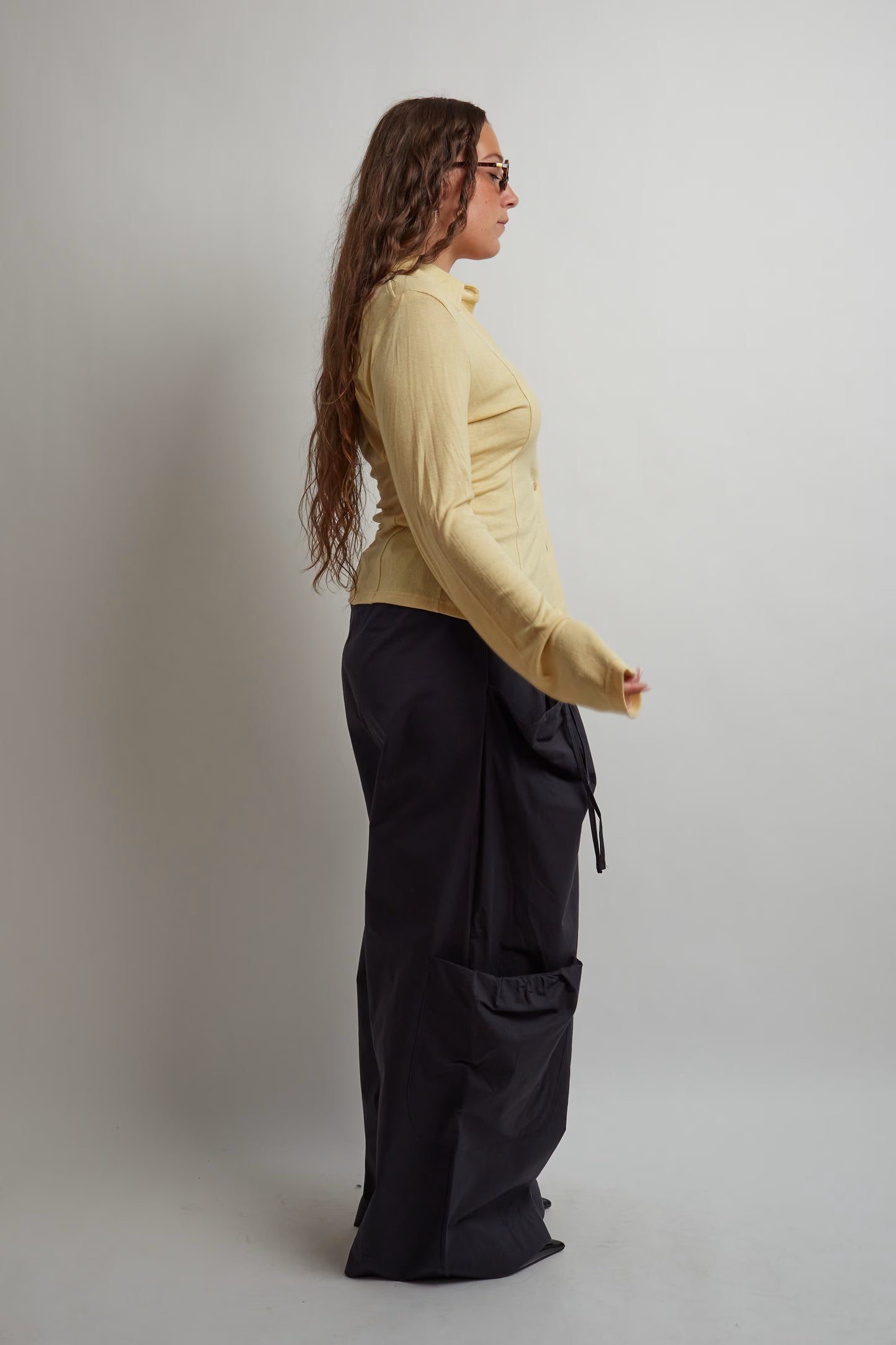 Yellow Collar Shoulder Padded Top