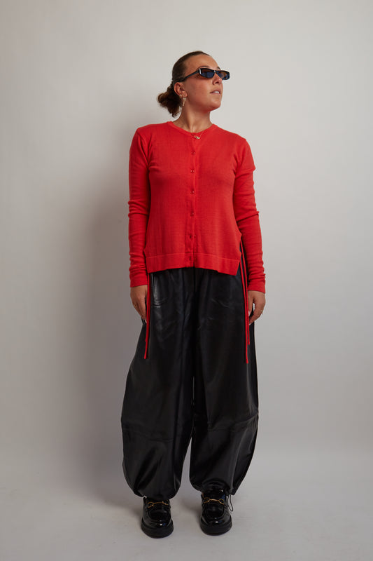 Black Vegan Leather Drawstring Pants