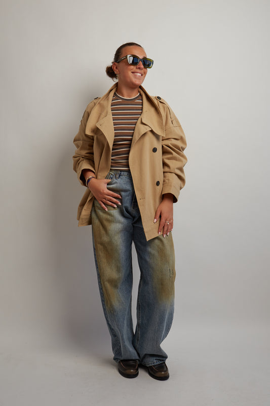 Beige High Neck Trench Coat