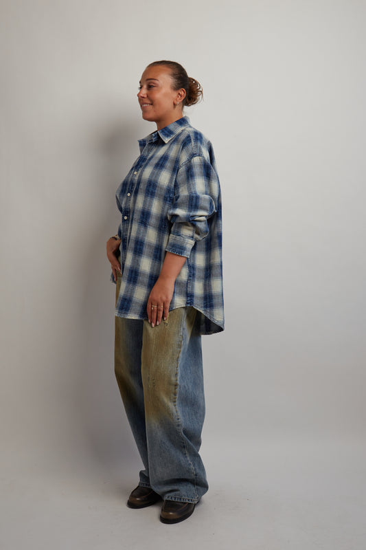 Washed Blue Checkered Thick Shirt