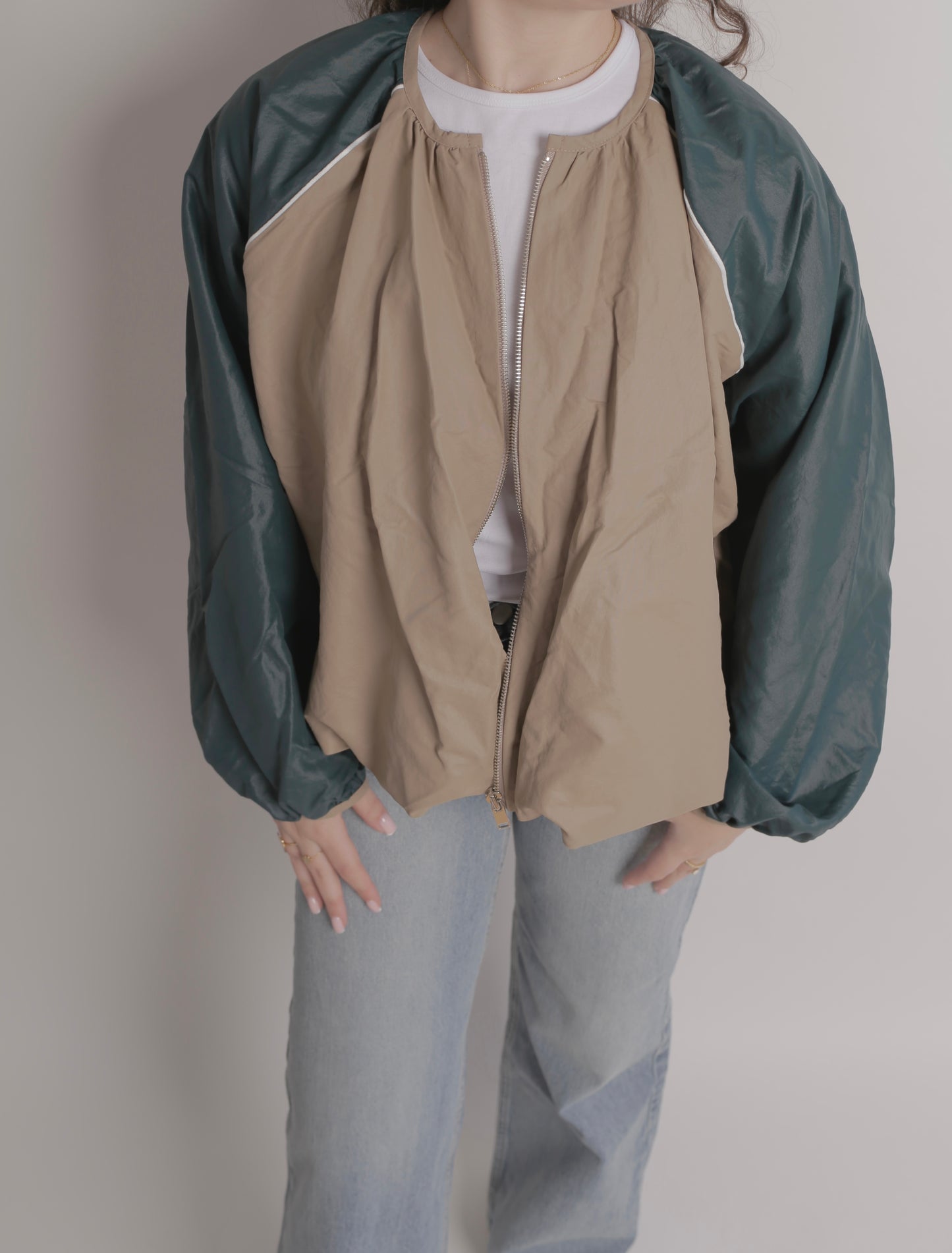 Cropped Dark Beige And Green Jacket