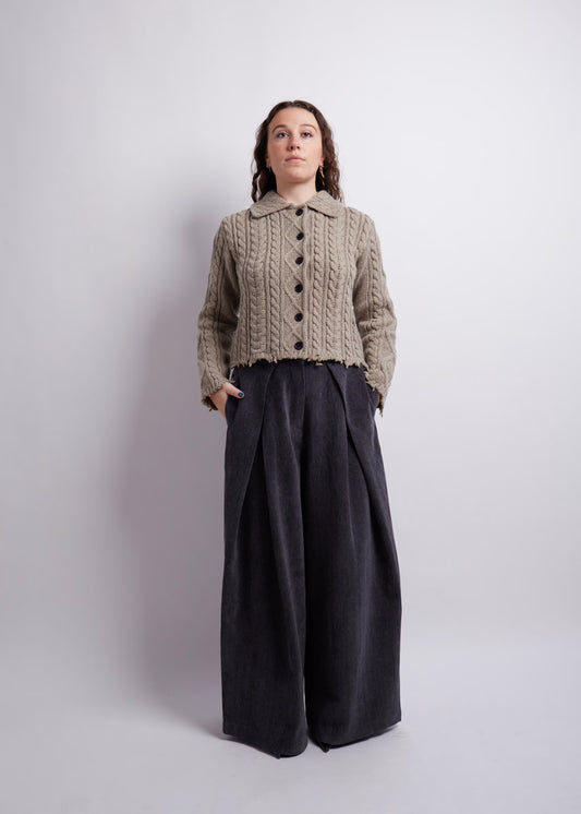 Sage Cropped Distressed Cardigan