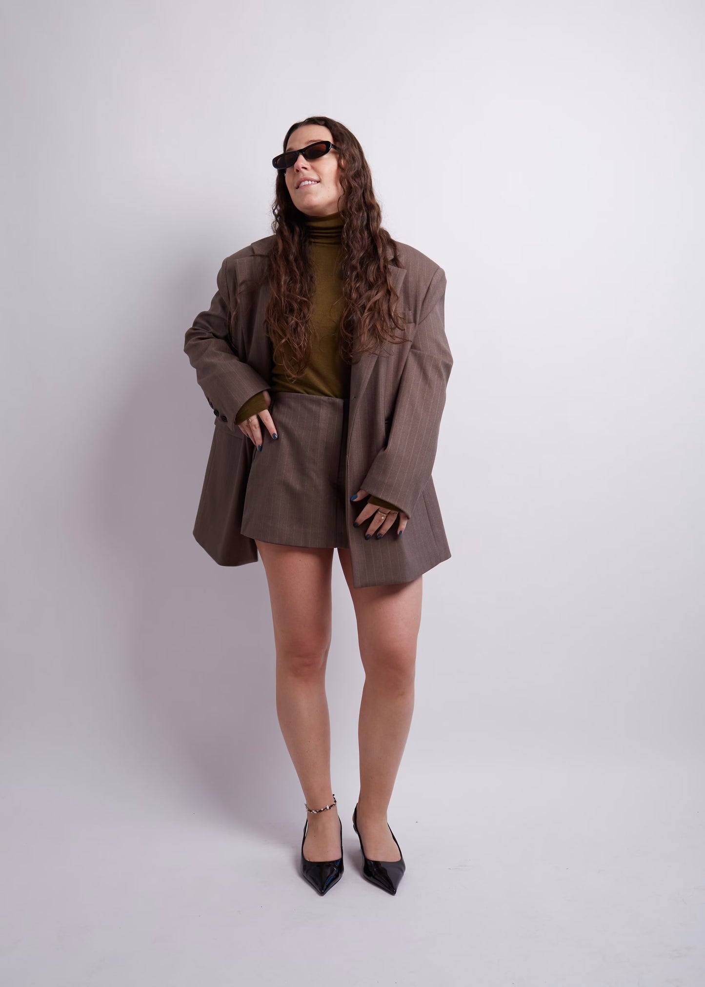 Brown Pinstripe Shorts