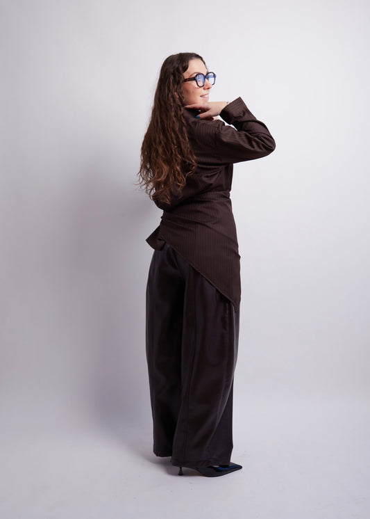 Dark Brown Striped Blouse and Scarf