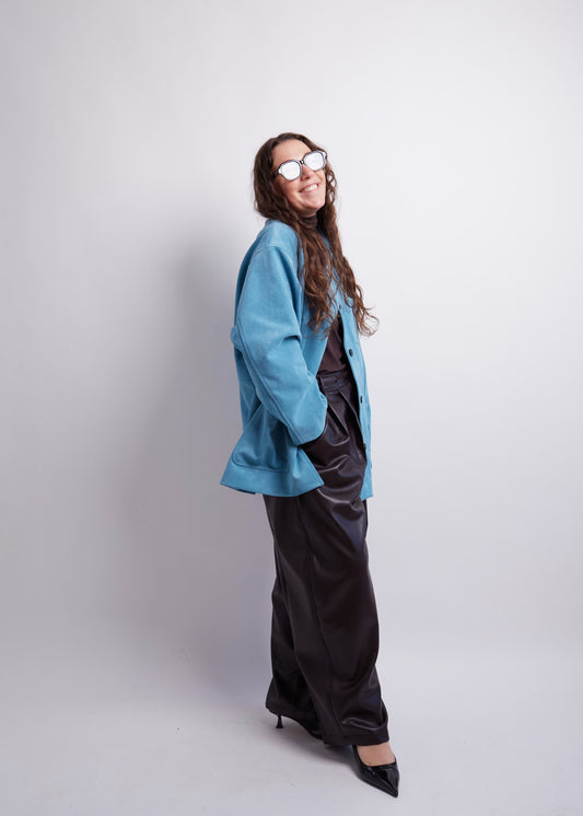 Blue Oversized Suede Look Jacket