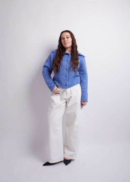 Blue Turtleneck Cropped Cardigan