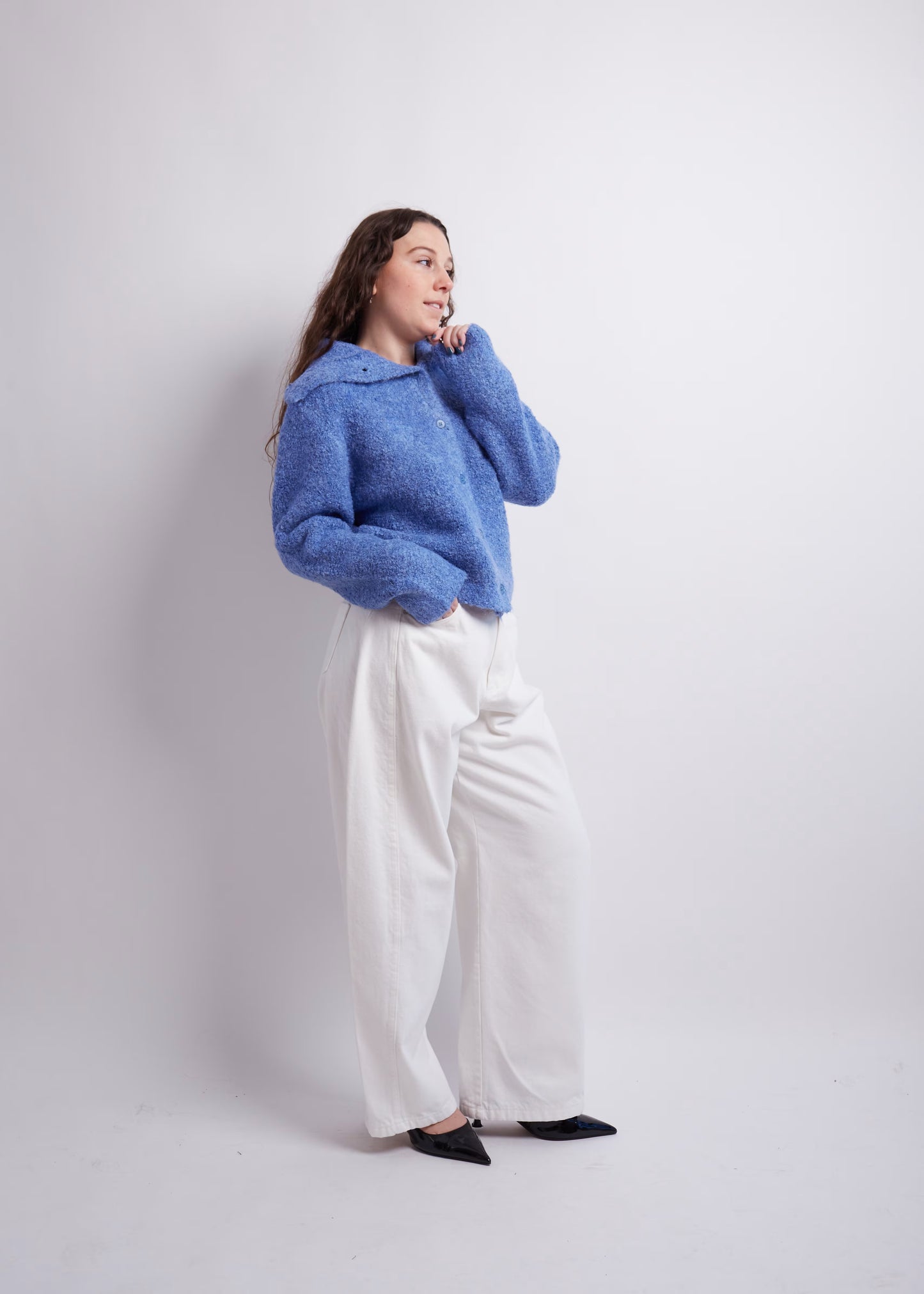 Blue Turtleneck Cropped Cardigan