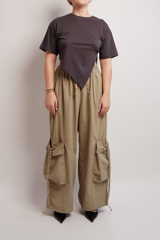 Khaki Loose Cargo Pants Detail Pocket