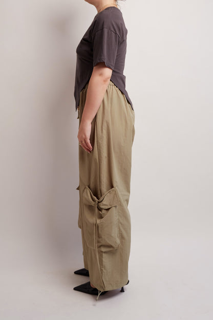 Khaki Loose Cargo Pants Detail Pocket