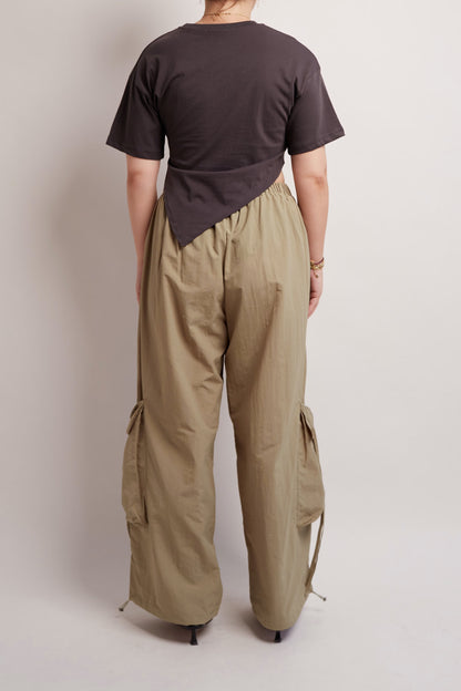 Khaki Loose Cargo Pants Detail Pocket