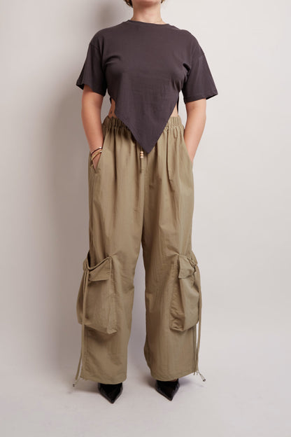 Khaki Loose Cargo Pants Detail Pocket