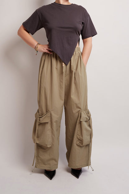 Khaki Loose Cargo Pants Detail Pocket