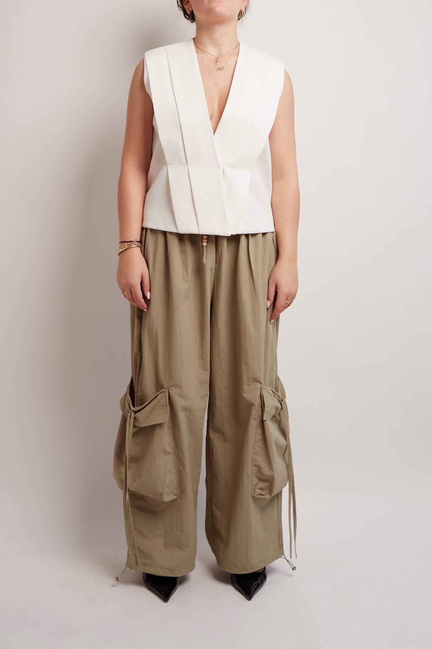 Khaki Loose Cargo Pants Detail Pocket