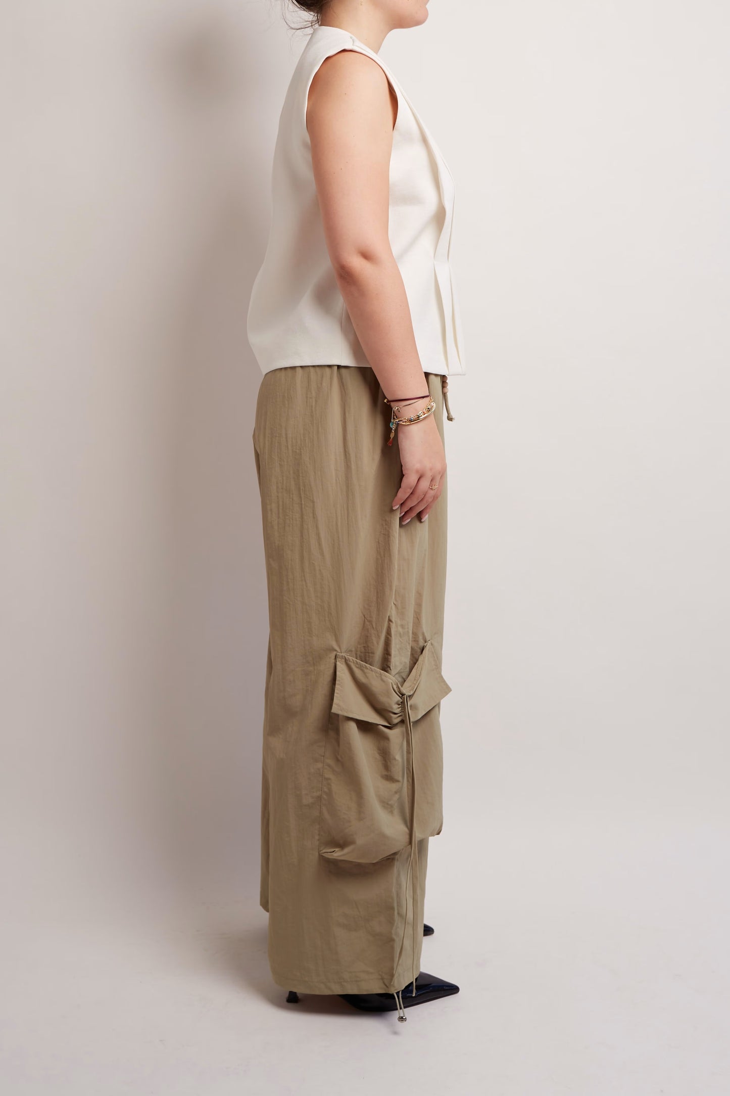 Khaki Loose Cargo Pants Detail Pocket