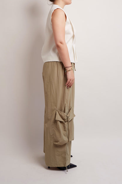 Khaki Loose Cargo Pants Detail Pocket