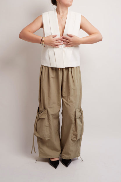 Khaki Loose Cargo Pants Detail Pocket