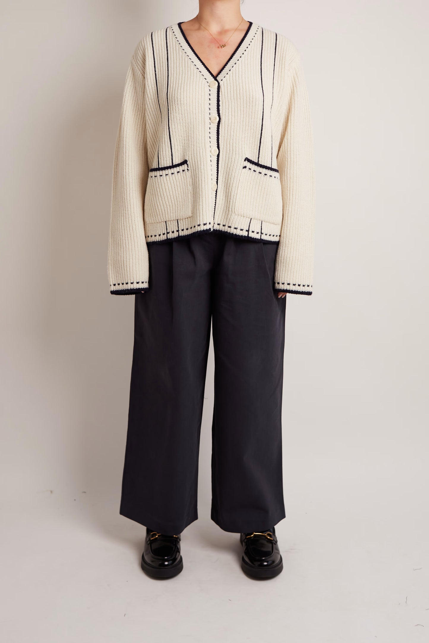 Ivory Blue Details Wool Cardigan