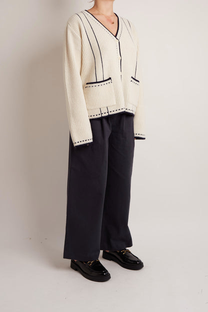 Ivory Blue Details Wool Cardigan