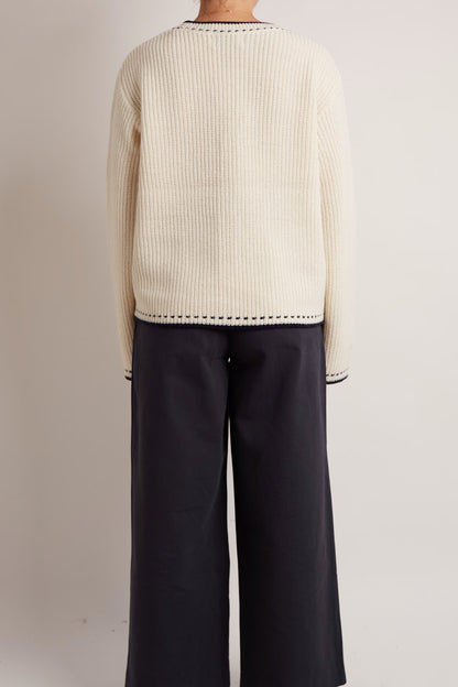 Ivory Blue Details Wool Cardigan