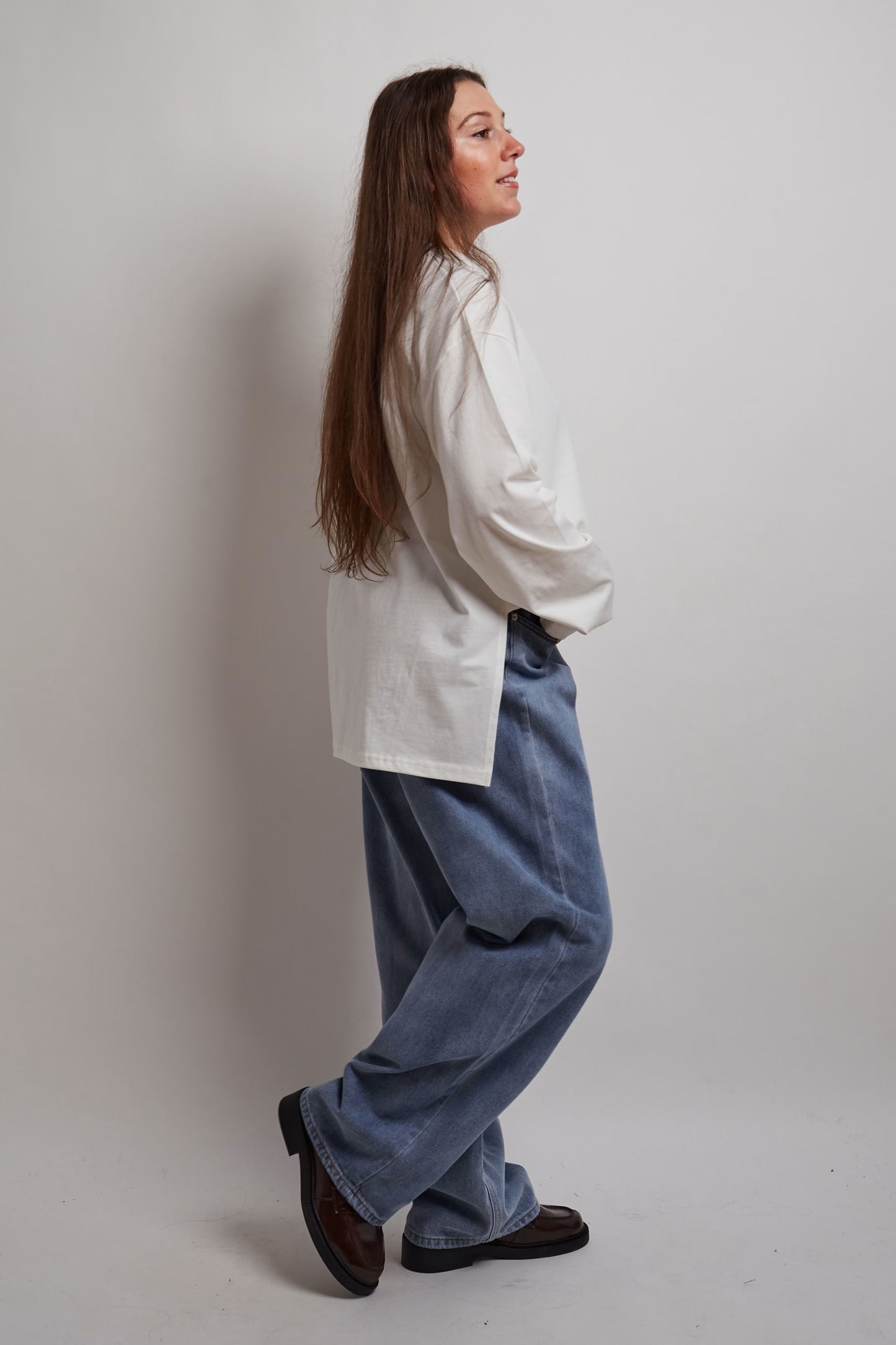 White Long Sleeve Split Shirt