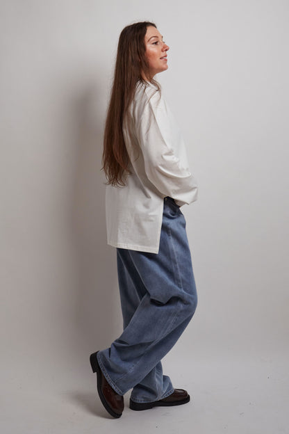 White Long Sleeve Split Shirt