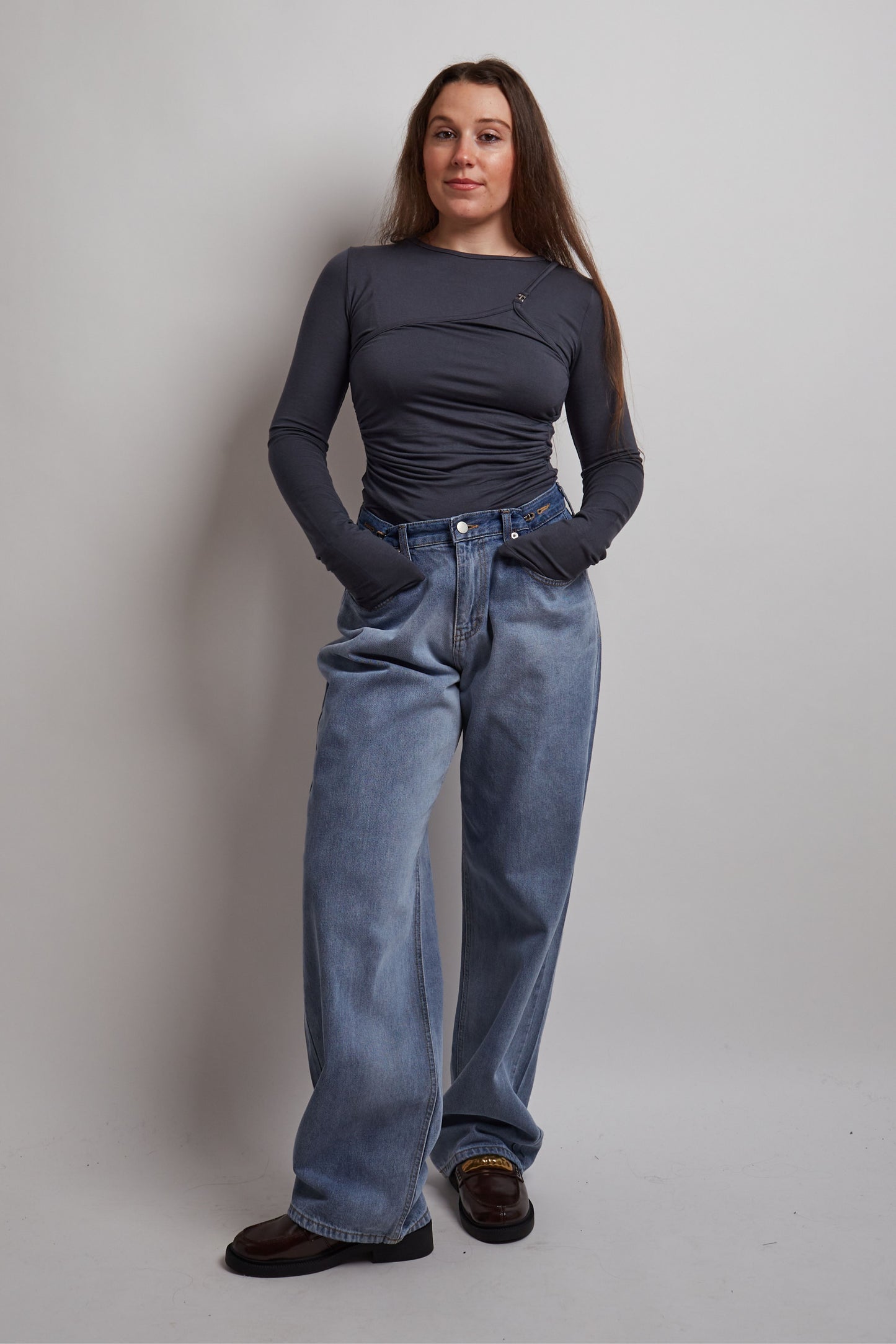 Charcoal Layered Top With Buckle