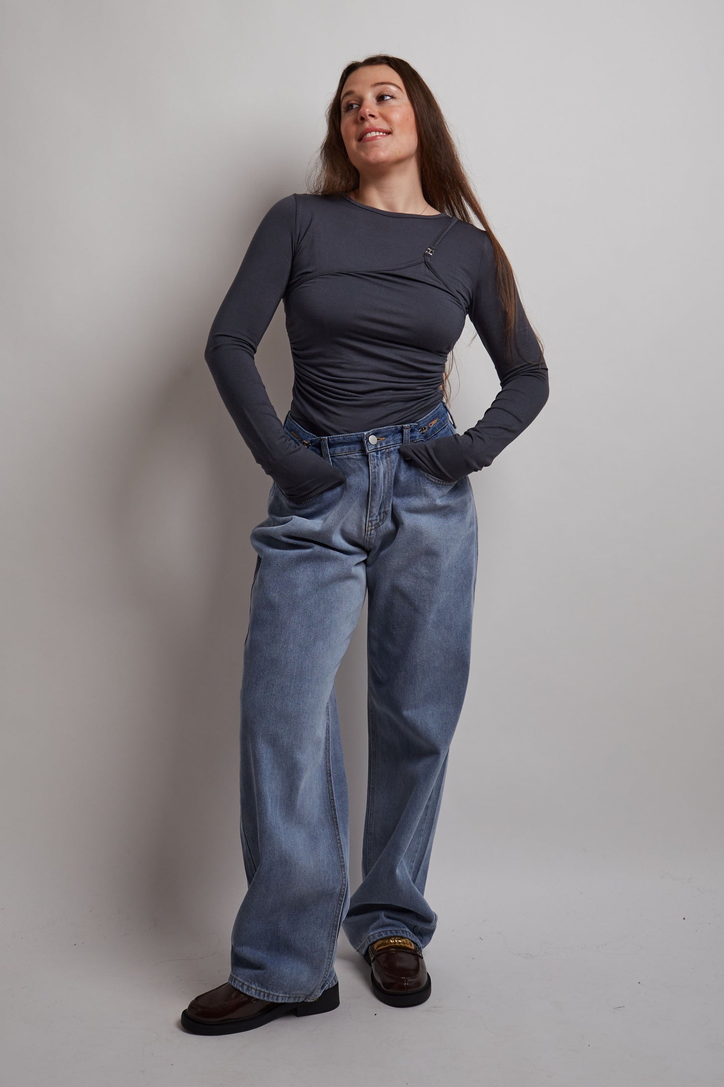 Charcoal Layered Top With Buckle