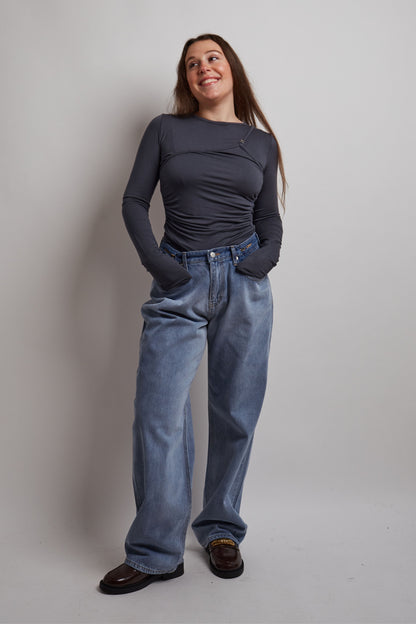 Charcoal Layered Top With Buckle